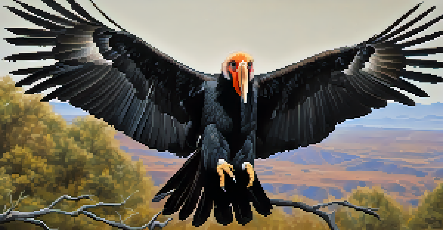 A close-up of a California condor in its natural environment, showcasing its detailed feathers.