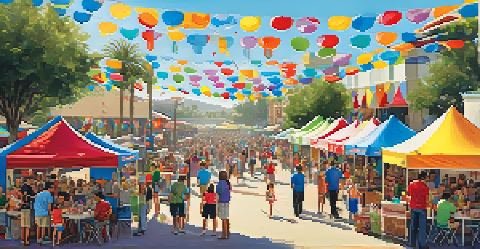 A community event celebrating military families in San Diego, featuring colorful banners and families engaging in fun activities.