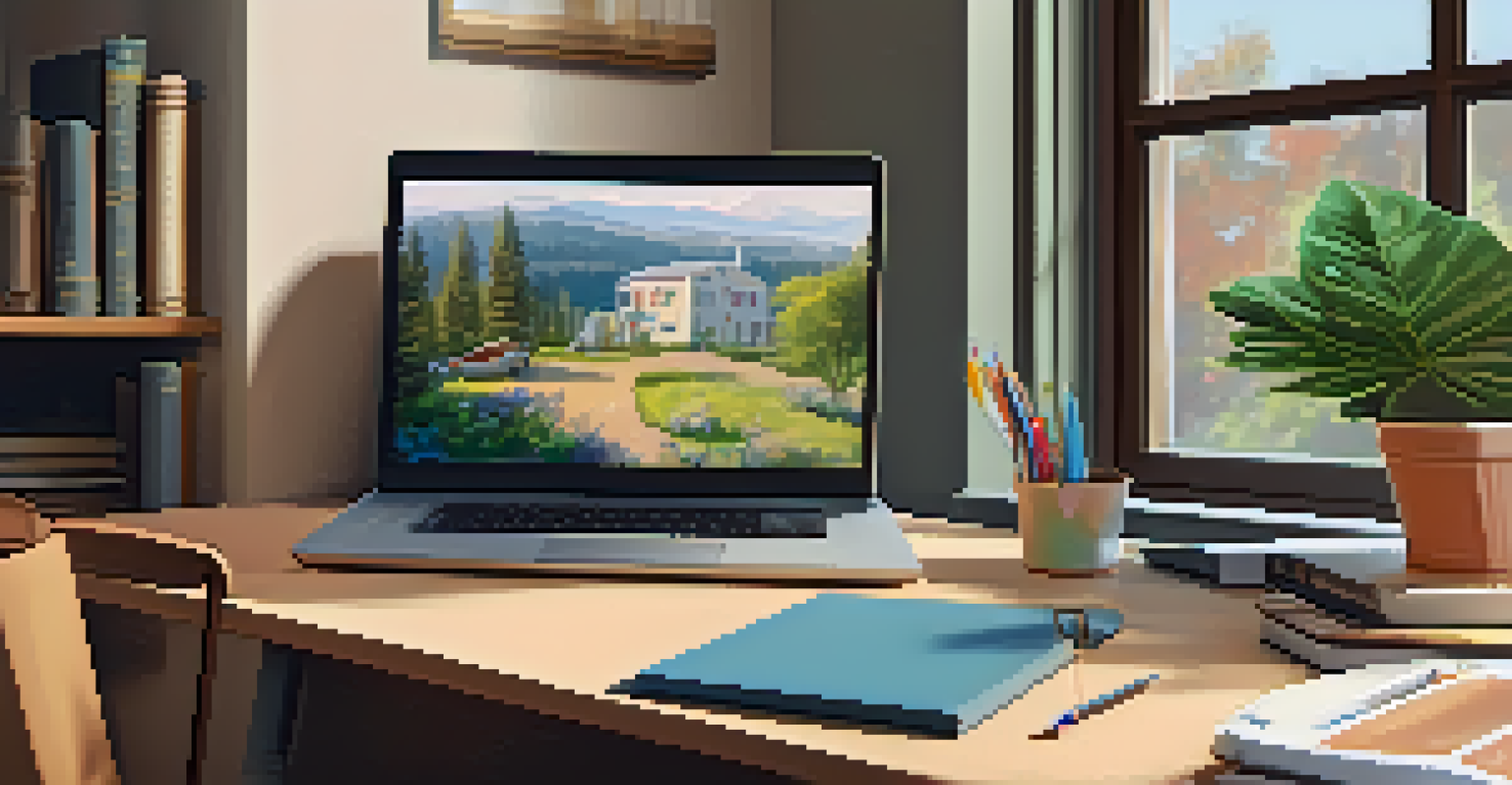 A volunteer helping a student through a video call in a well-lit home office with books and a potted plant.
