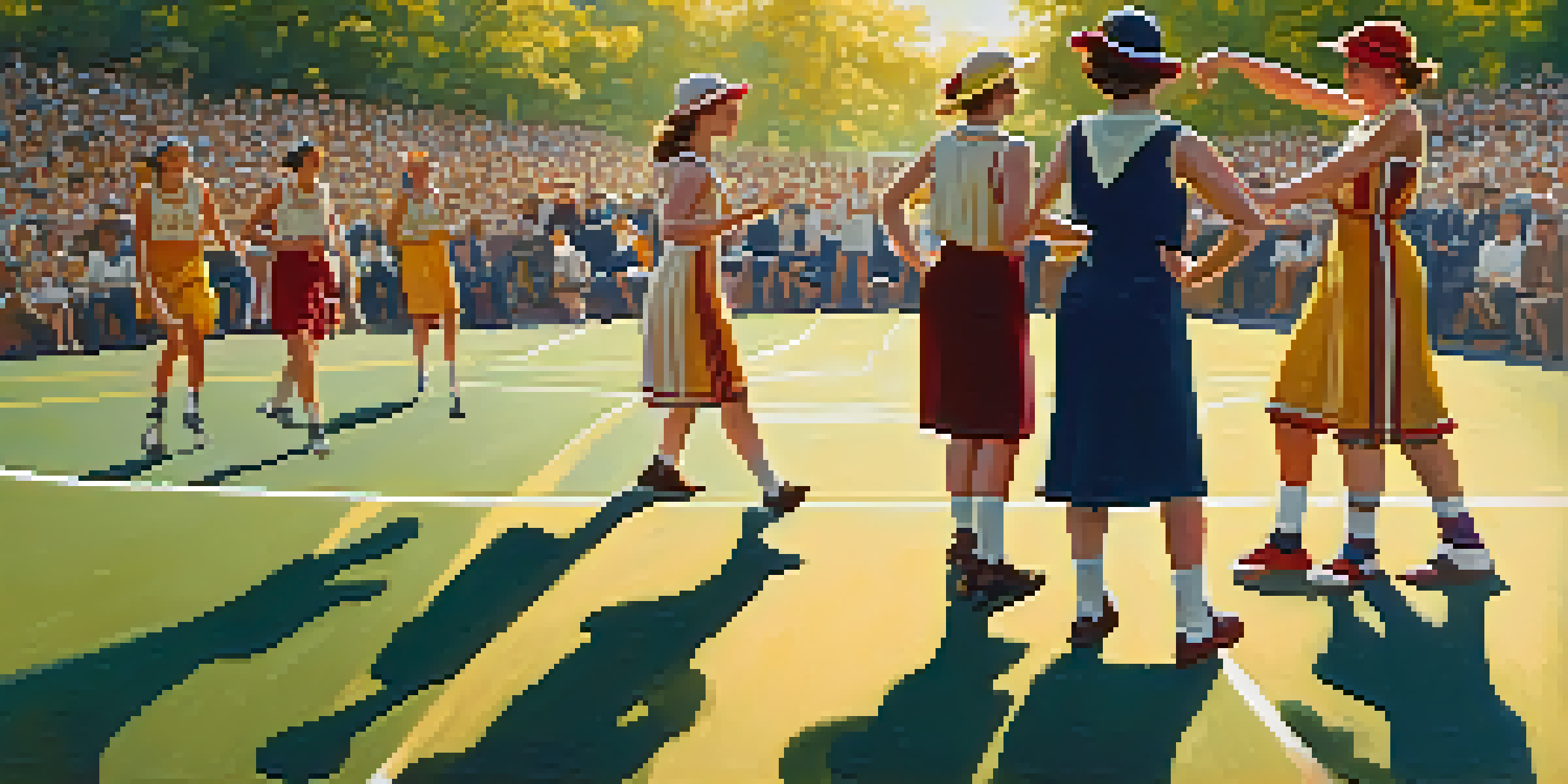 A historical women's basketball game in San Diego, with female athletes in 1920s uniforms and a cheering crowd.