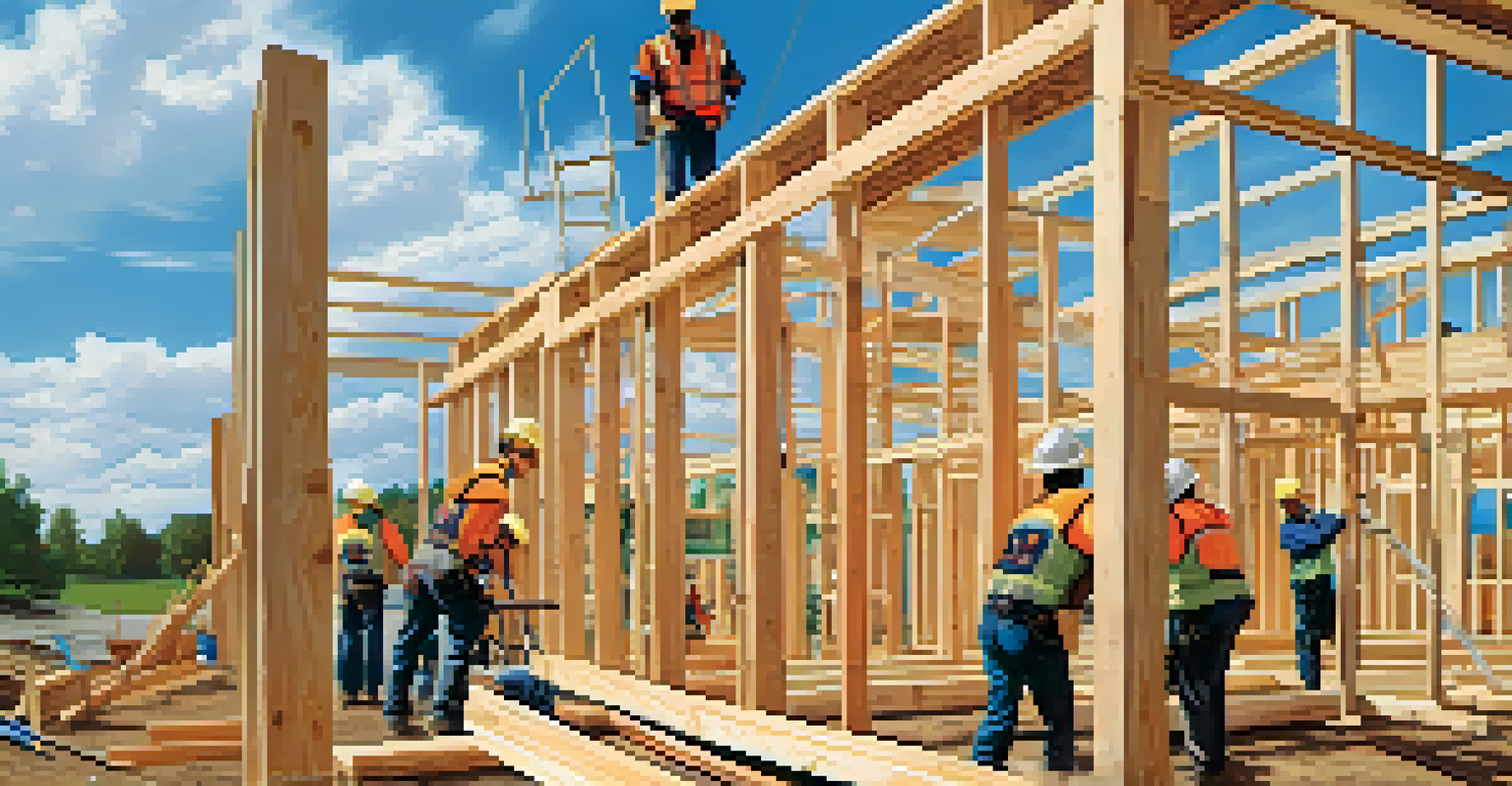 Volunteers working together to build a house for Habitat for Humanity.