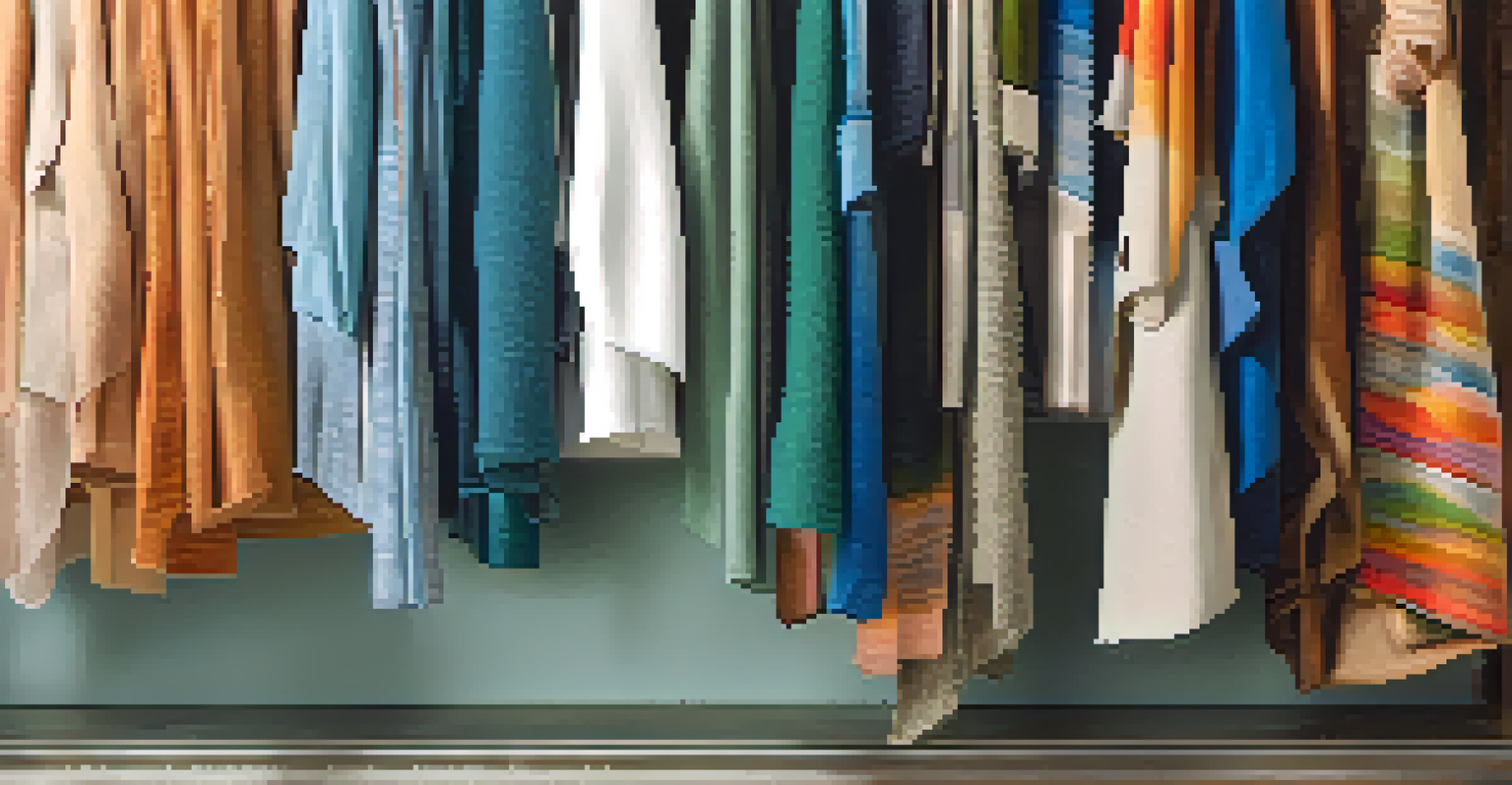 A close-up view of a rack of eco-friendly clothing in vibrant colors inspired by the San Diego landscape, highlighting various textures.