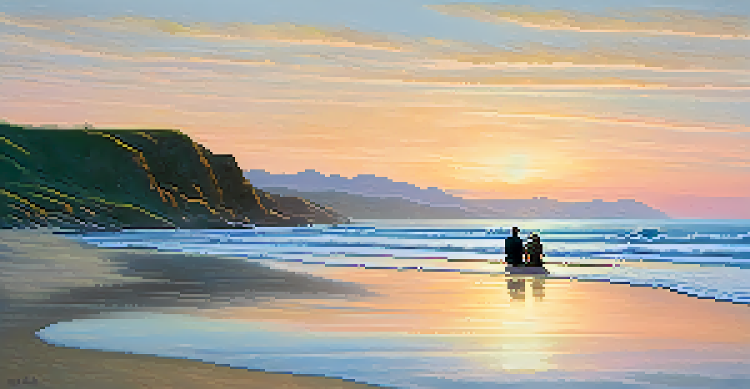 A tranquil sunset at Silver Strand State Beach with a couple sitting on the shore enjoying the view.