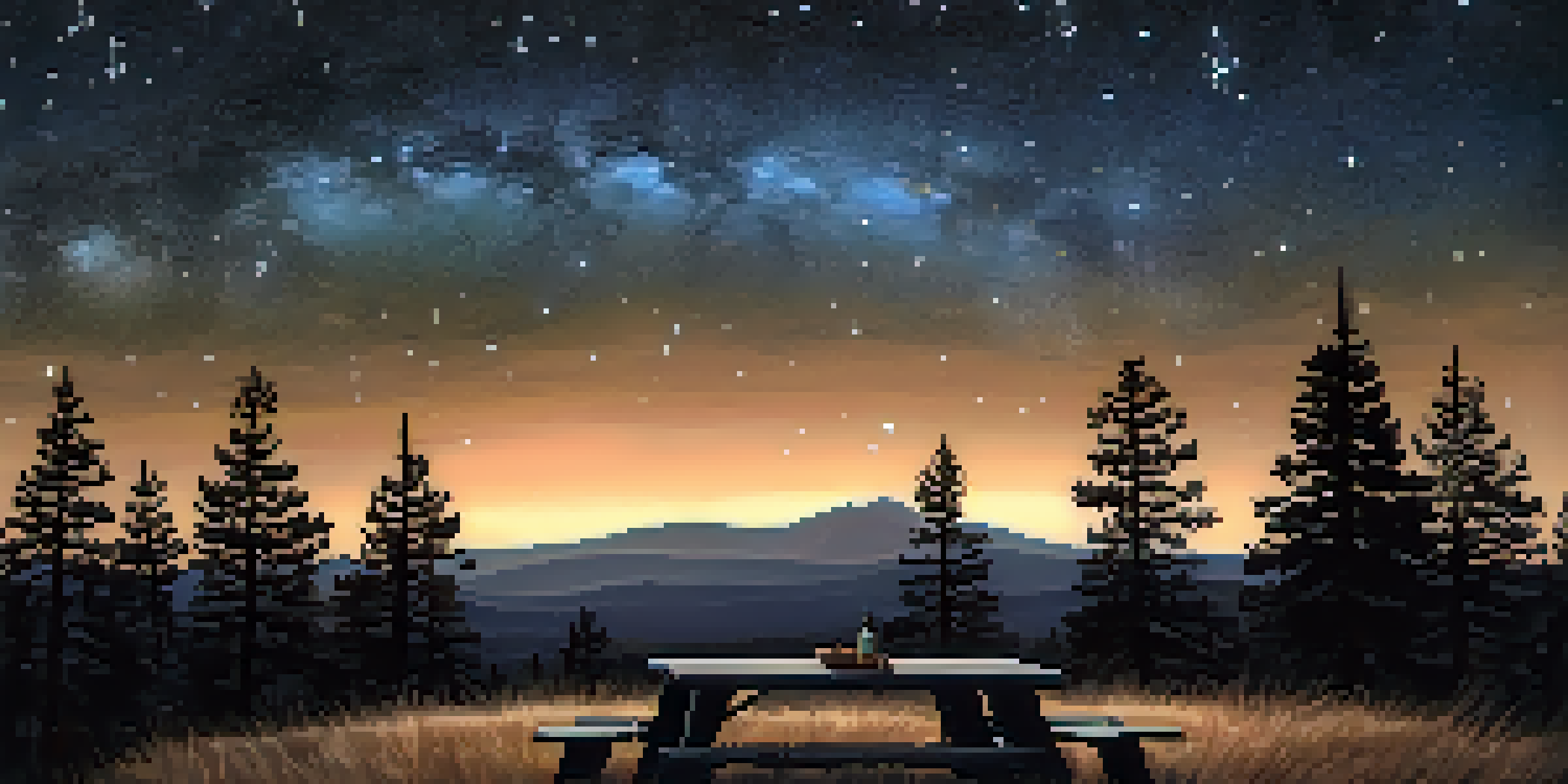 A scenic view of Mount Laguna at night, showcasing a starry sky and the Milky Way, with a picnic blanket in the foreground.