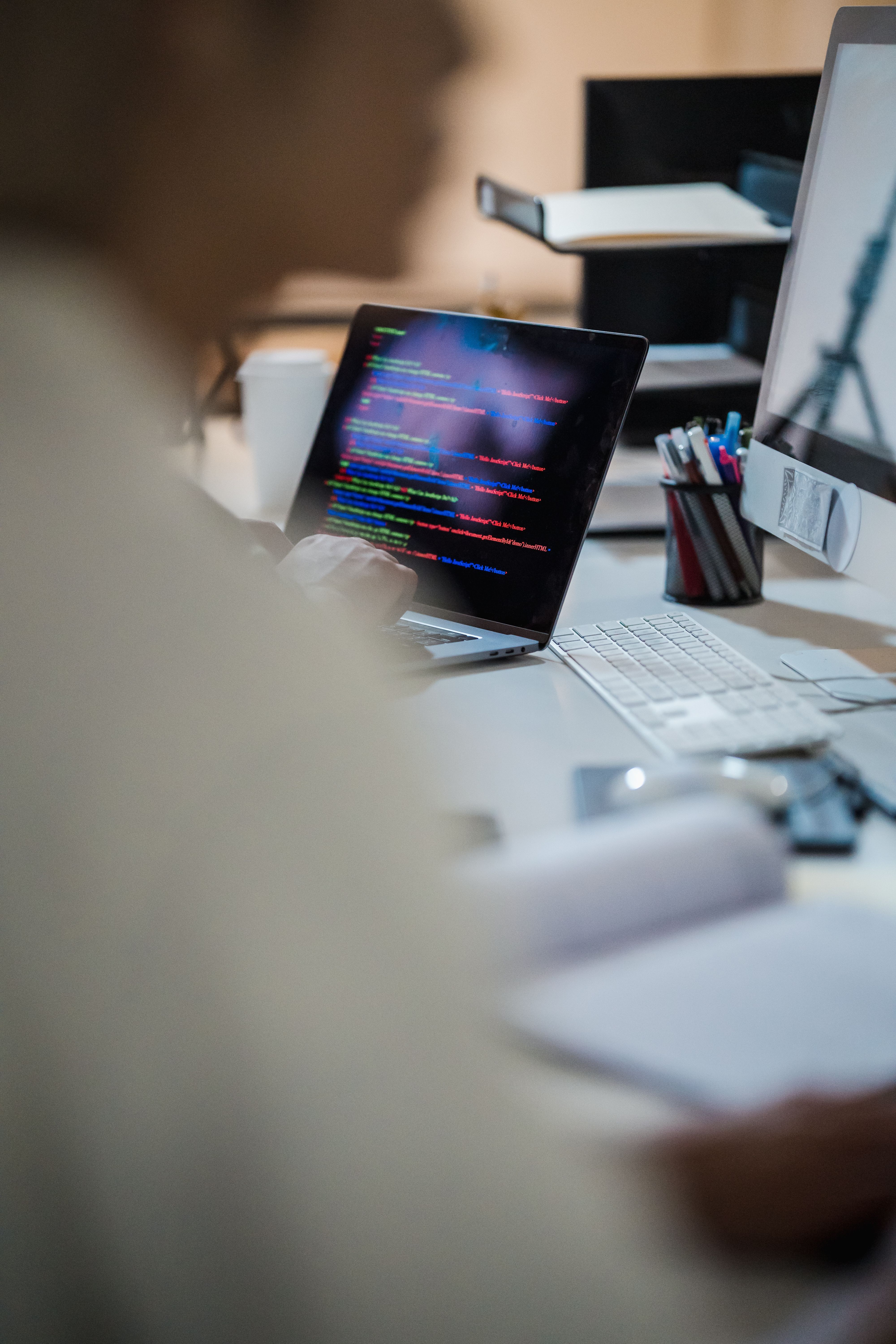 Software developer writing code digital marketing analytics