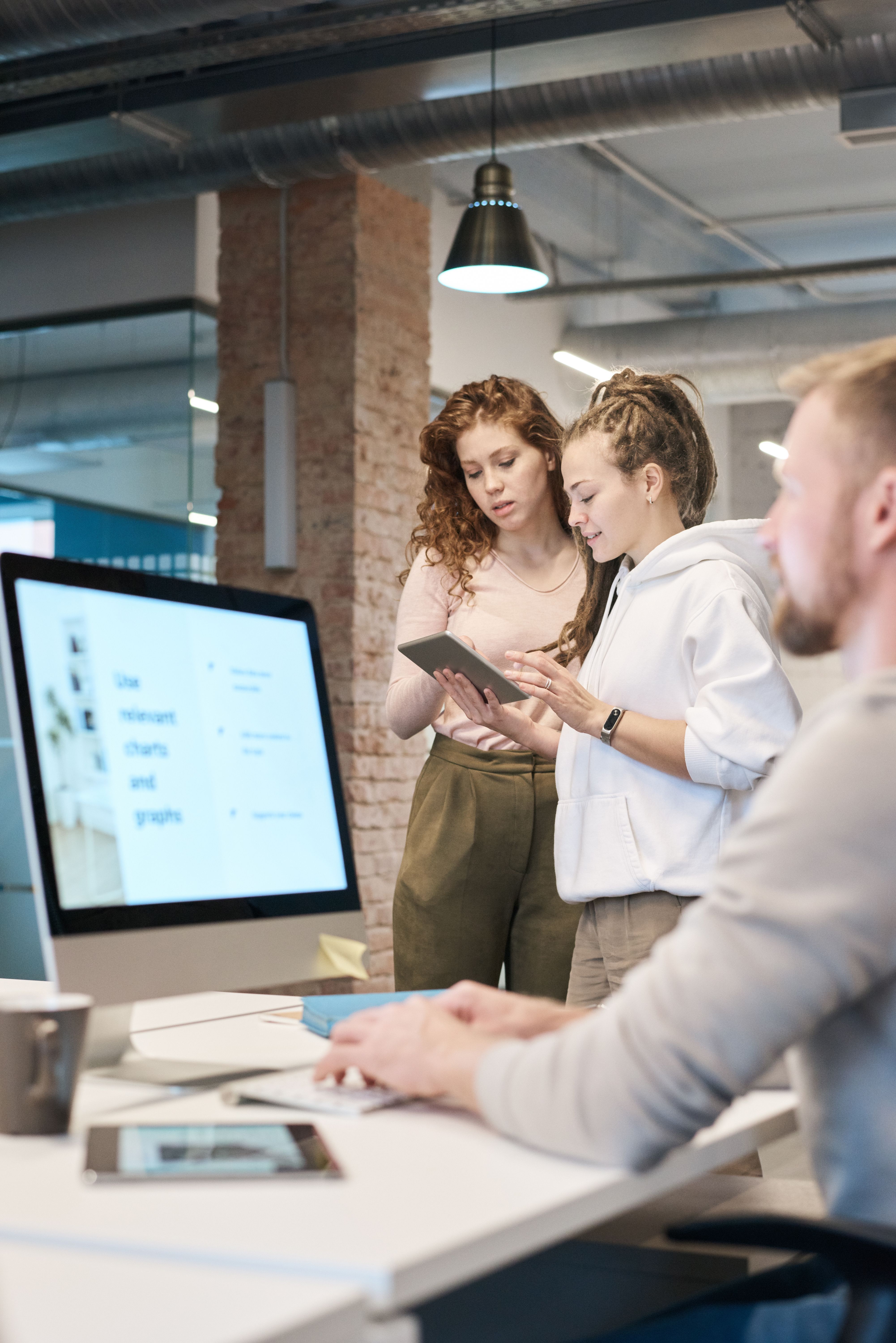 Business colleagues working together modern office tech