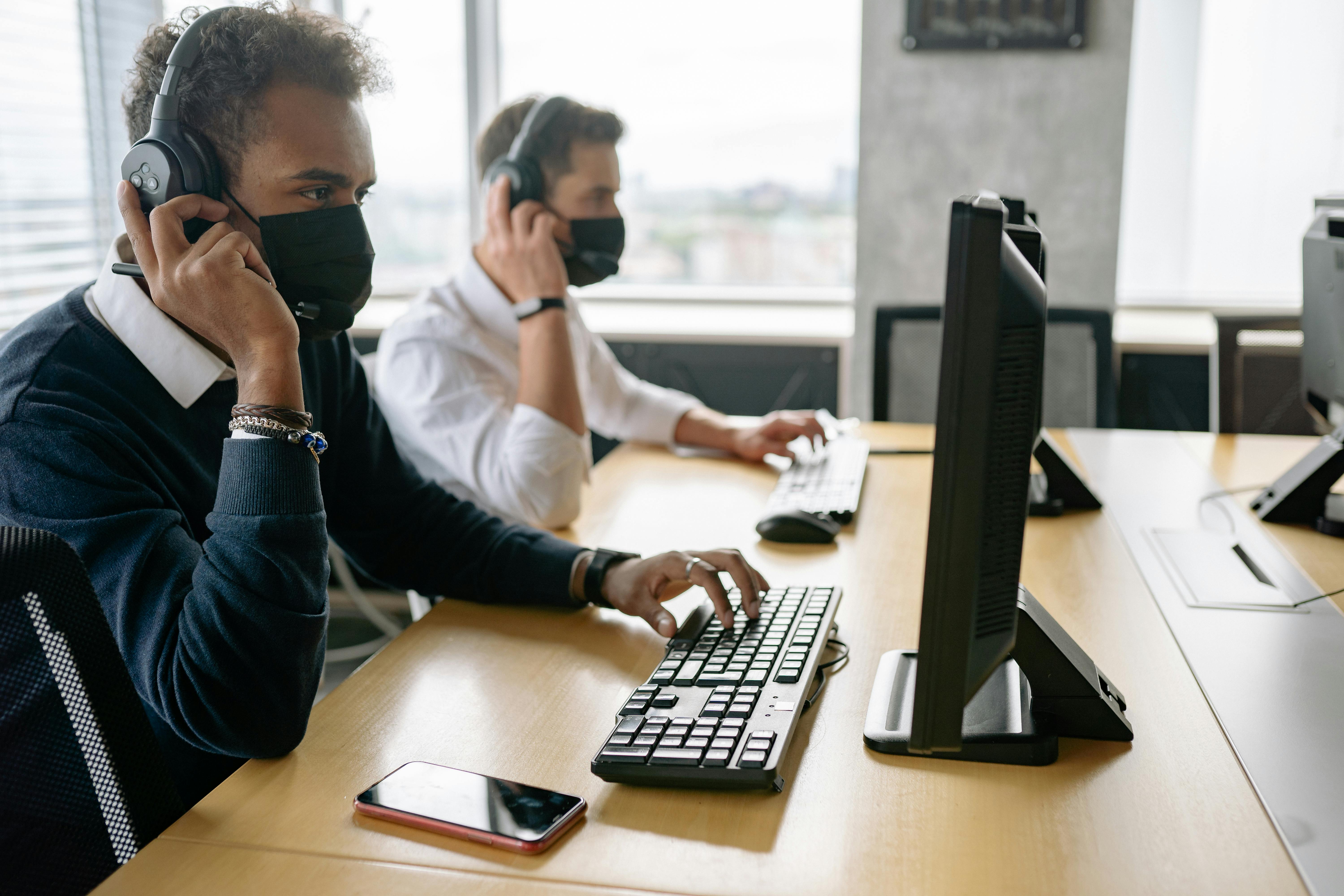 Professional team collaborating with AI technology for customer support