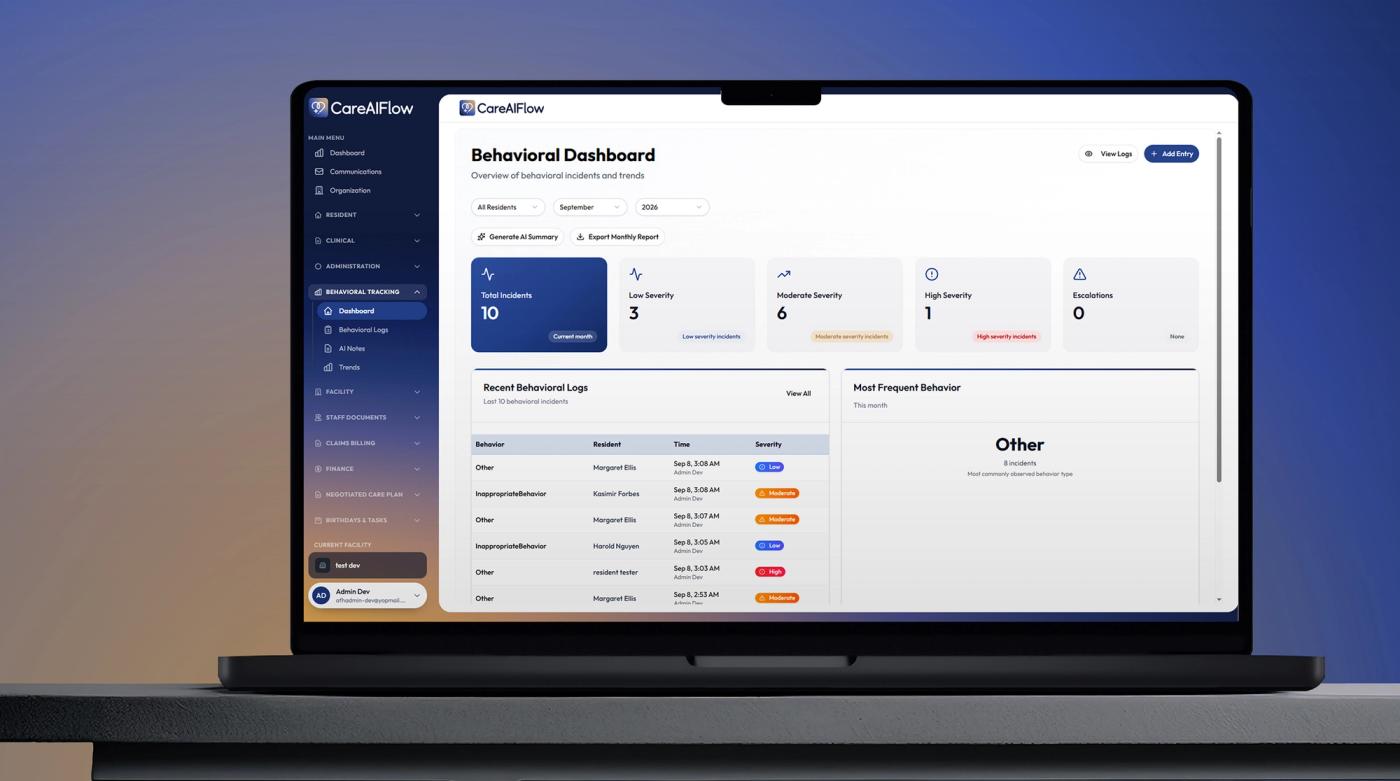 CBHS tracking dashboard with behavior entry, intervention mapping, and export-ready report