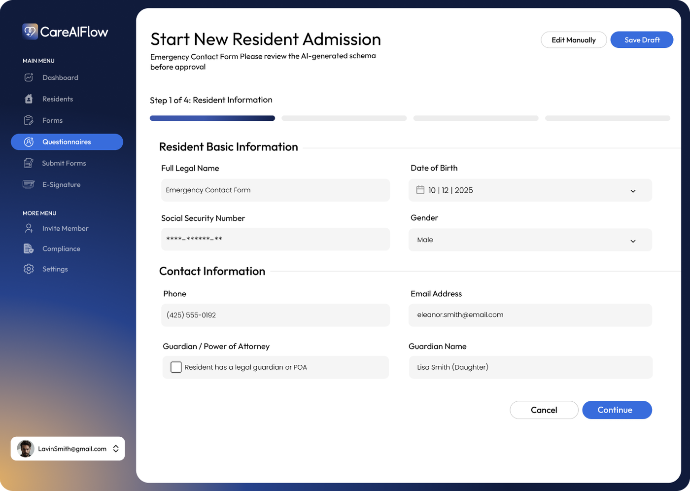 AI clinical data extraction workflow from assessment PDF to resident profile