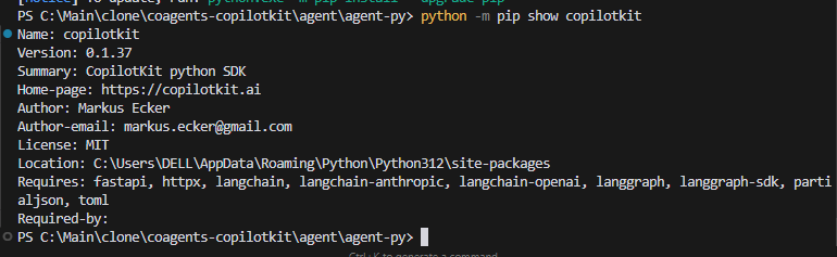 check if copilotkit is installed