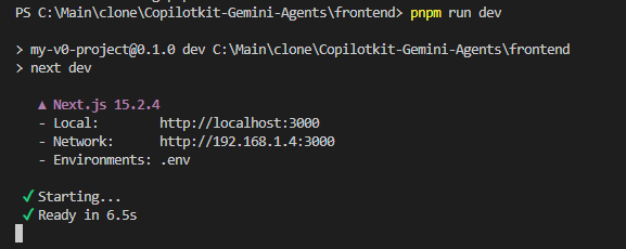 frontend running locally