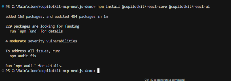 install the copilotkit packages