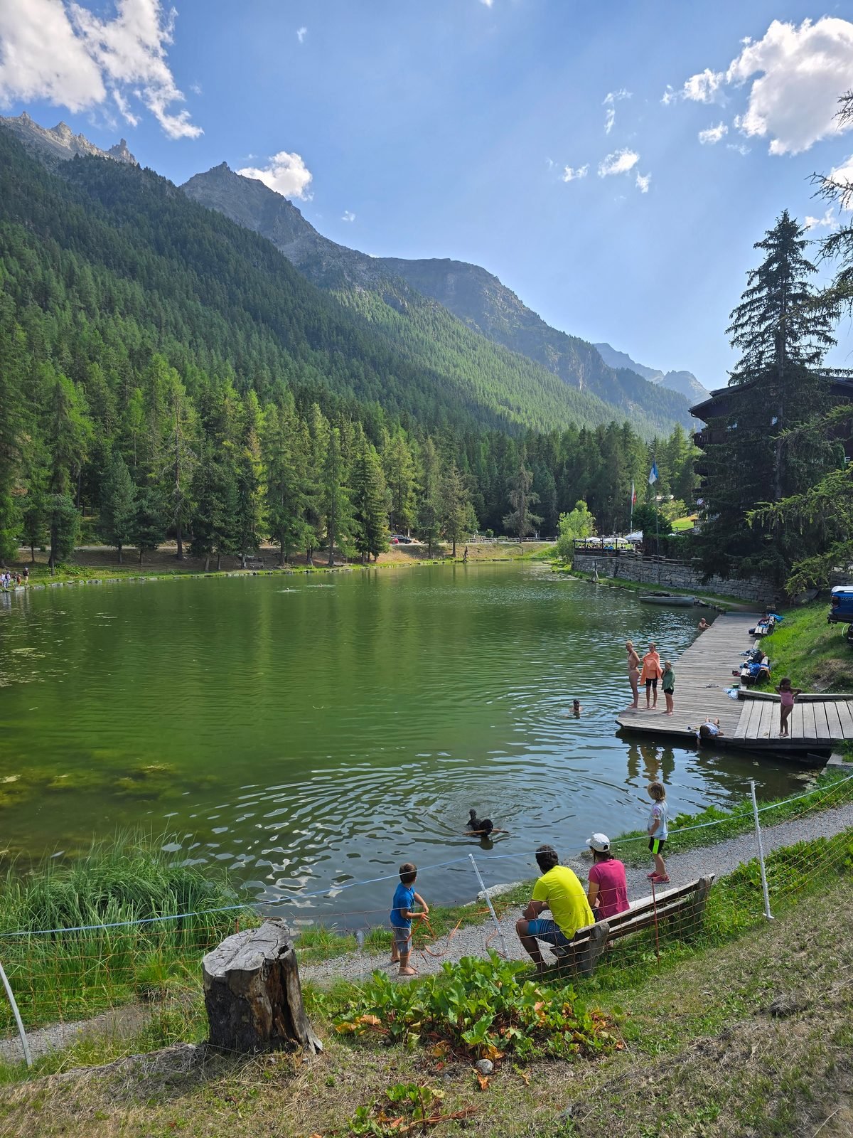The swimming lake at Grächen at the end of Day 1