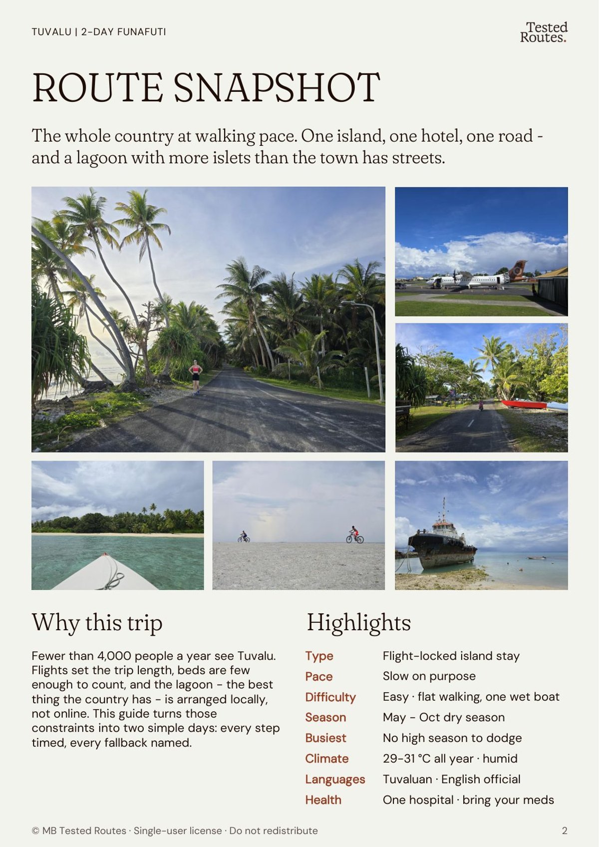 Route snapshot page: pace, difficulty, season and what to expect