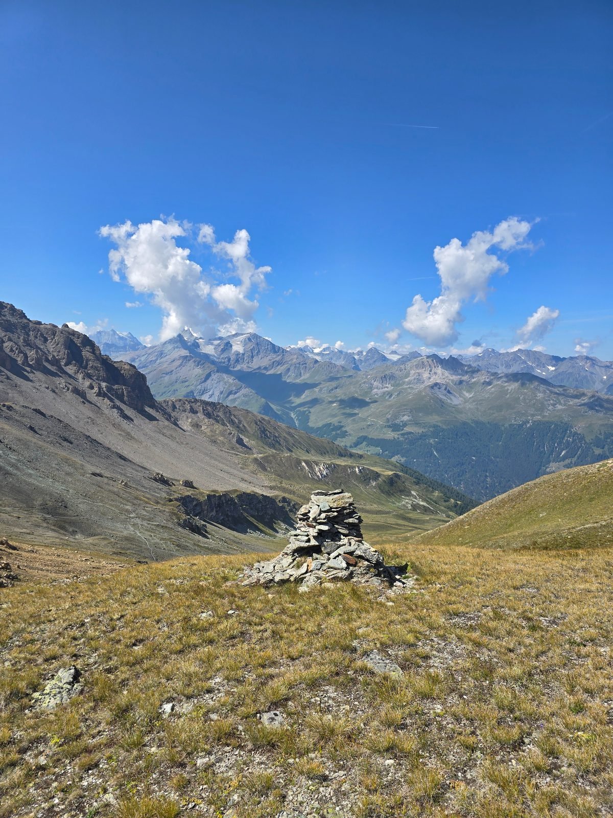 A cairn on the high trail above the Val d'Anniviers on Day 1