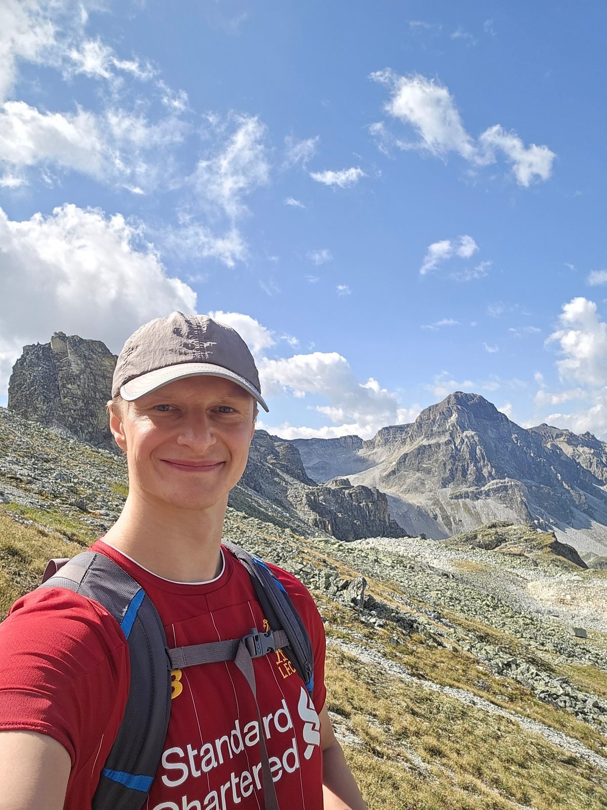 Selfie below the rock towers on the Meidpass crossing