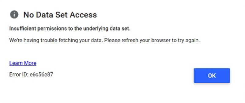 Looker Studio No Data Set Access