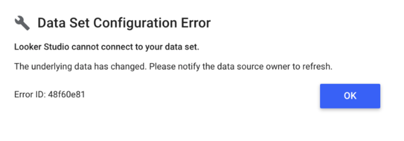 Looker Studio Data Set Configuration Error