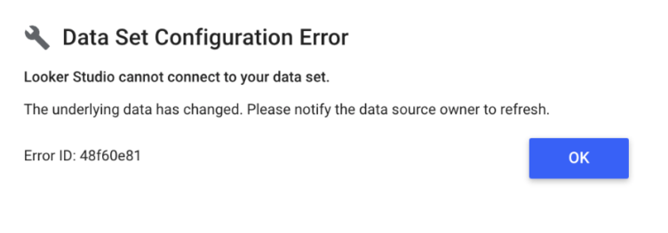 Looker Studio Data Set Configuration Error