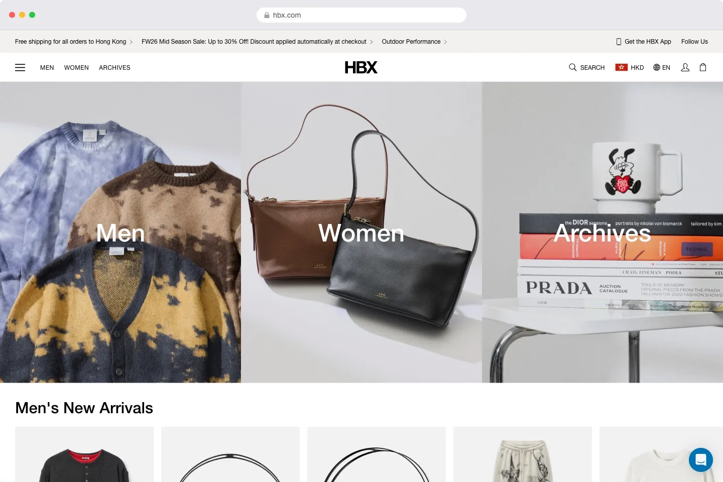 hbx.com homepage in 2026