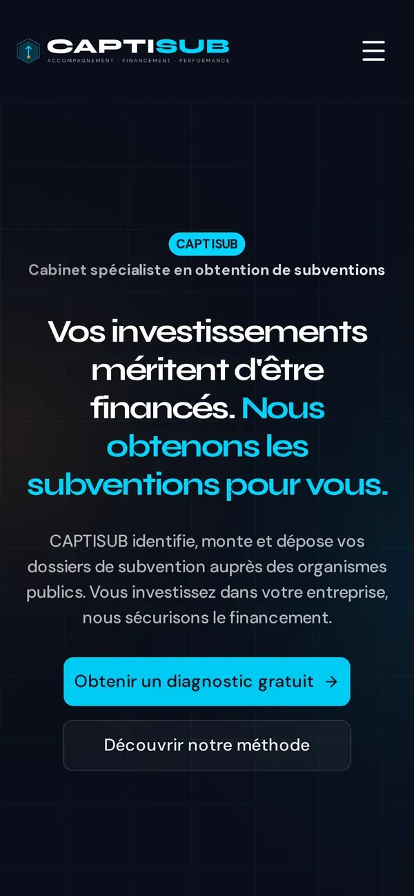 La page d'accueil de Captisub sur téléphone
