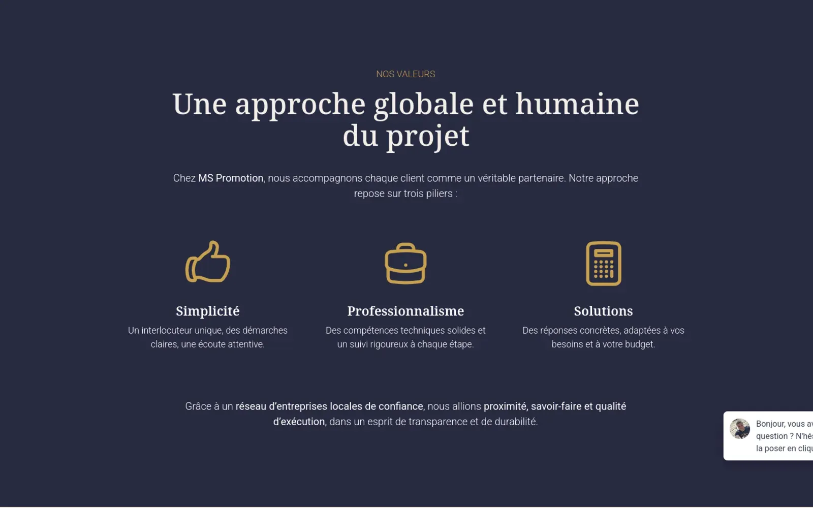 La page « À propos de MS Promotion », le parcours de Sébastien Mion