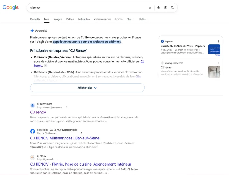 Résultats Google pour 