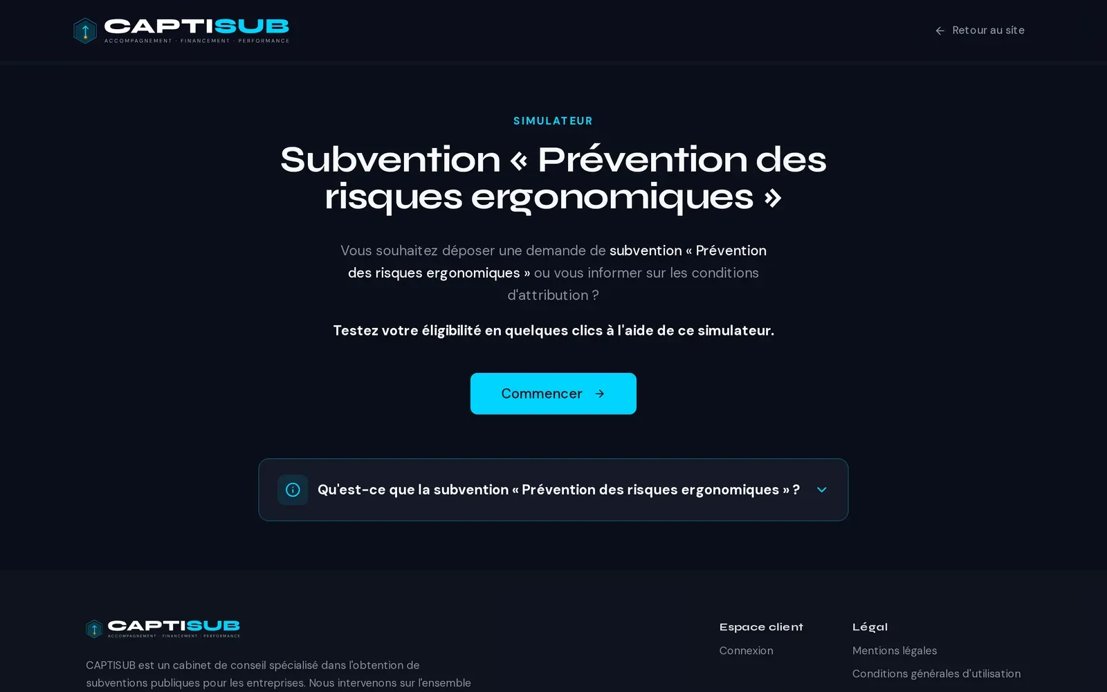 Le simulateur d'éligibilité sur le site de Captisub