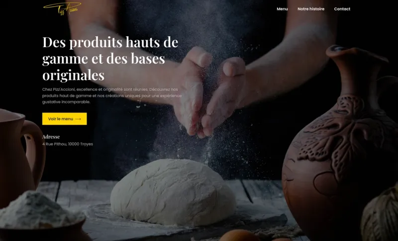 Capture d'écran de la page d'accueil du site internet, pizzaccioni.fr
