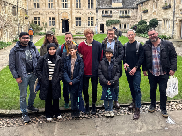 The competition winners pictured with Tom Crawford and the 1729 Maths School team in Oxford
