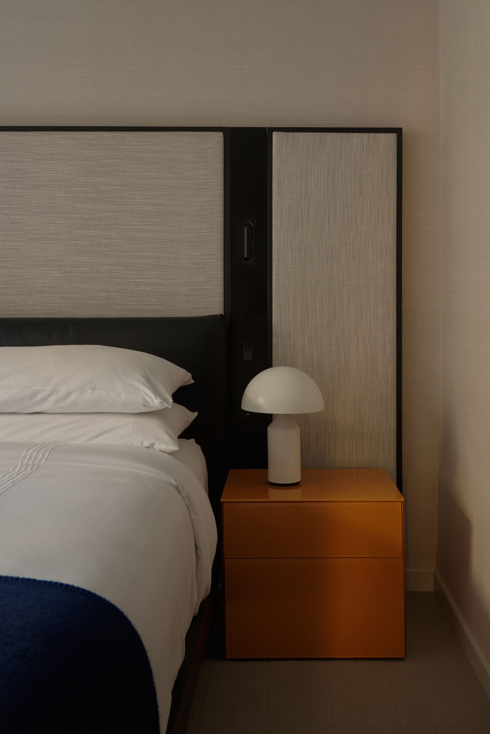 Detailed corner of the bed, designed by Pierro Lissoni and Porro. | AKA Hotel Nomad, New York | Architecture and Interiors by Lissoni Partners | Photography by Veeral Patel