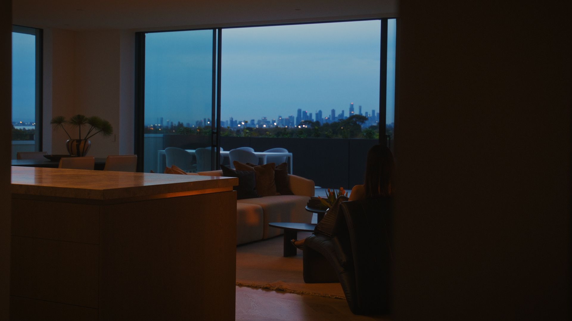 The view of Melbourne CBD from the penthouse apartment at The International, Brighton. The International, Brighton developed by Landream & V-Leader | Architecture by Carr | Architectural Film by Veeral Patel