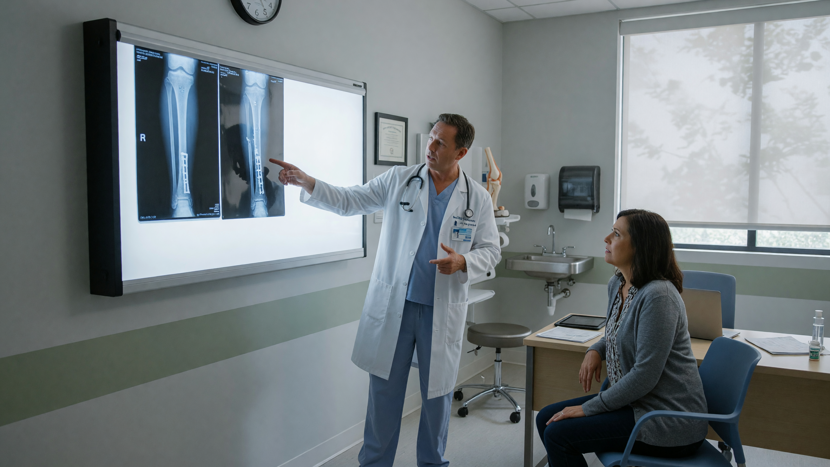 Doctor reviewing an X-ray showing bone tumor symptoms and early warning signs