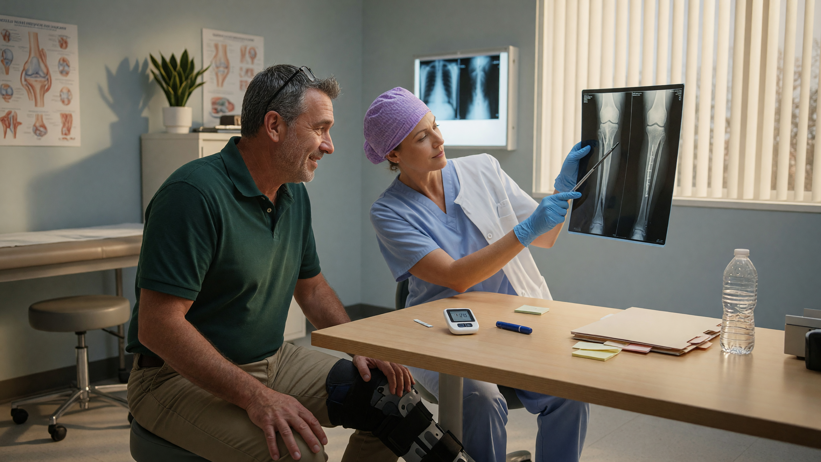 Diabetic patient's fractured bone healing under orthopedic care showing diabetes and bone healing process