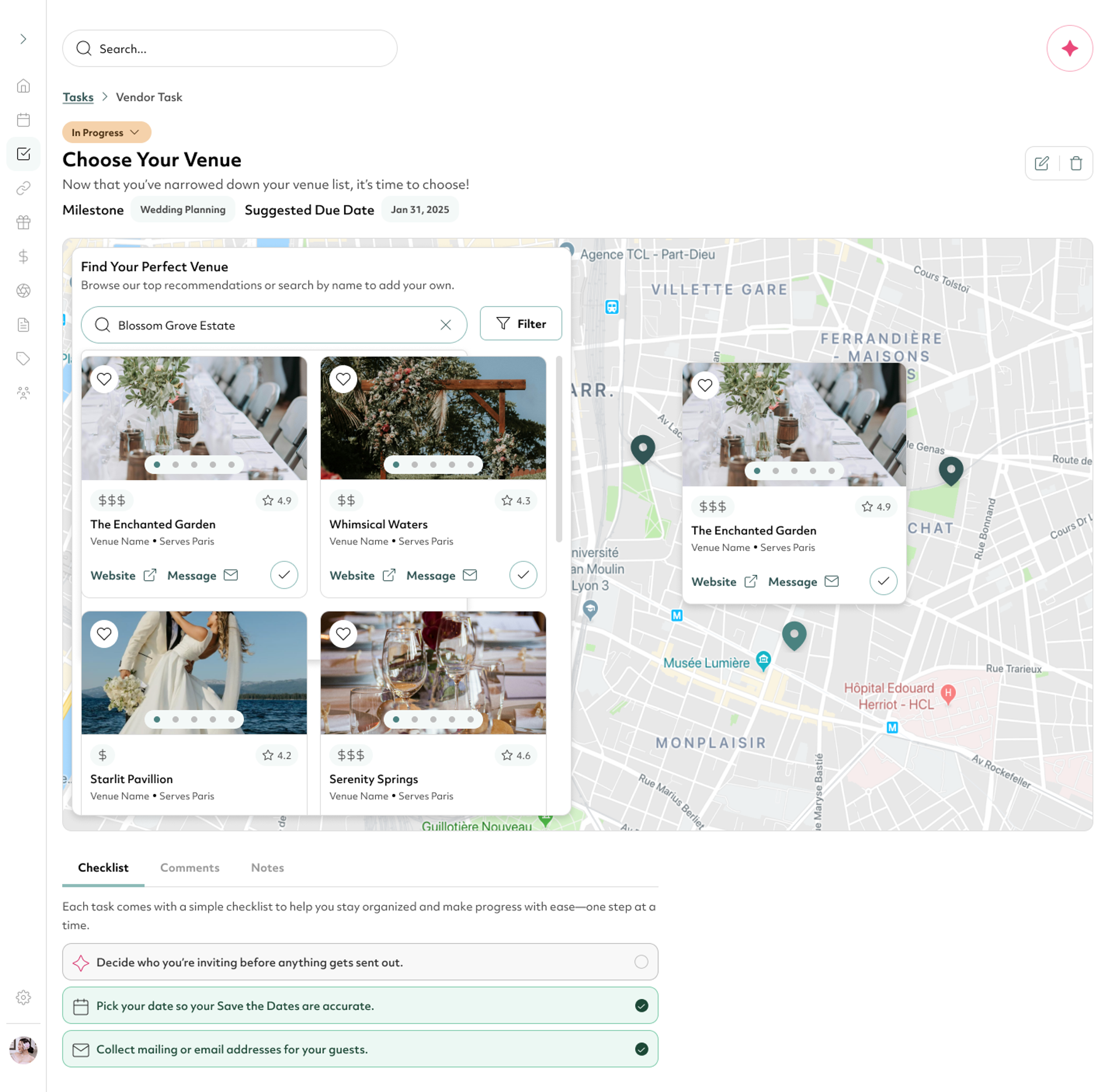 Couple's venue search with map and personalized recommendations