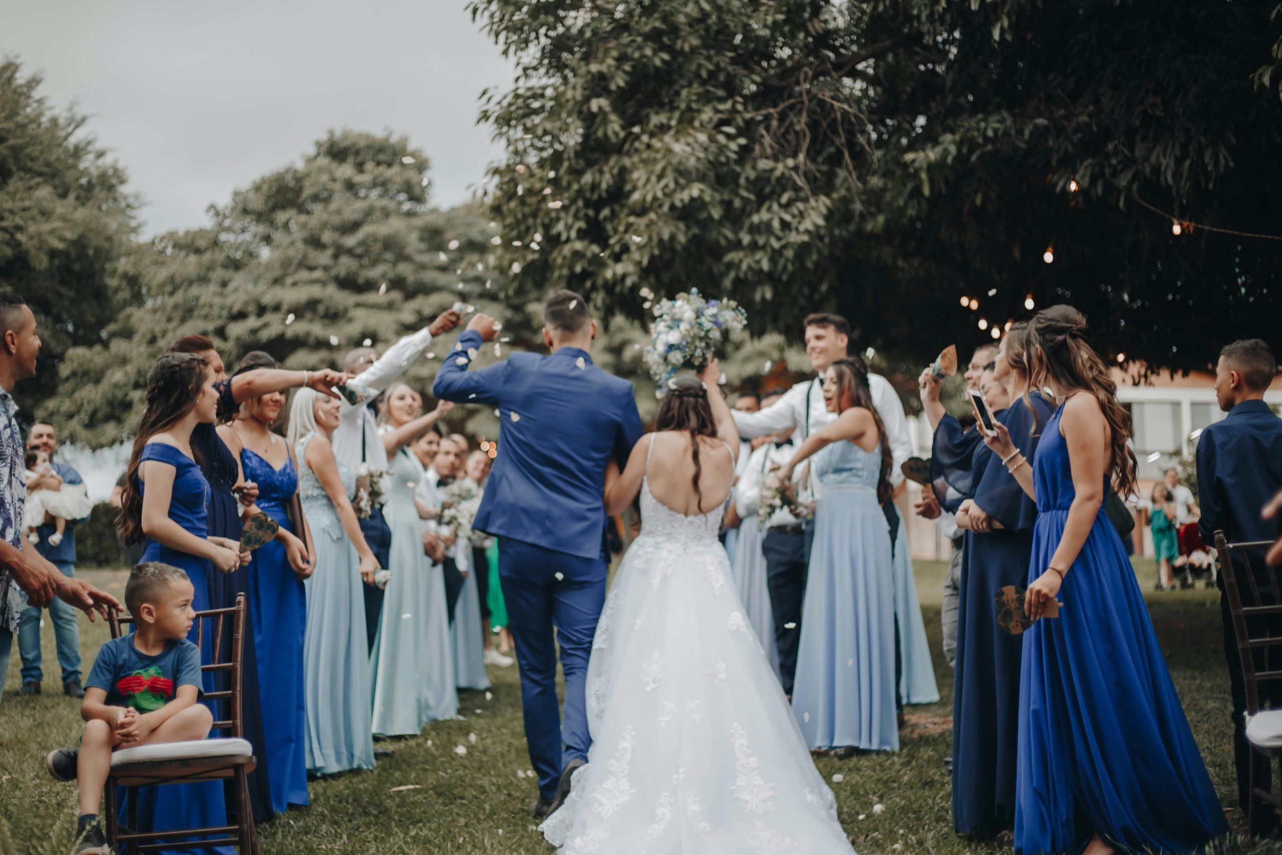 Bridal party celebrating outdoors