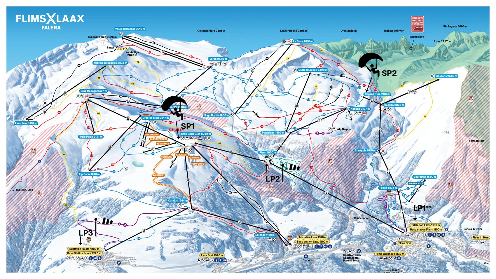 Winter paragliding map Flims Laax
