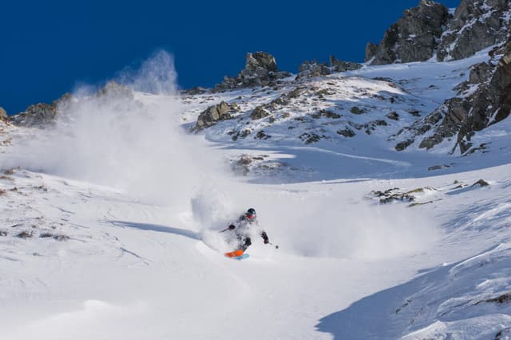 Freerider rides in deep snow