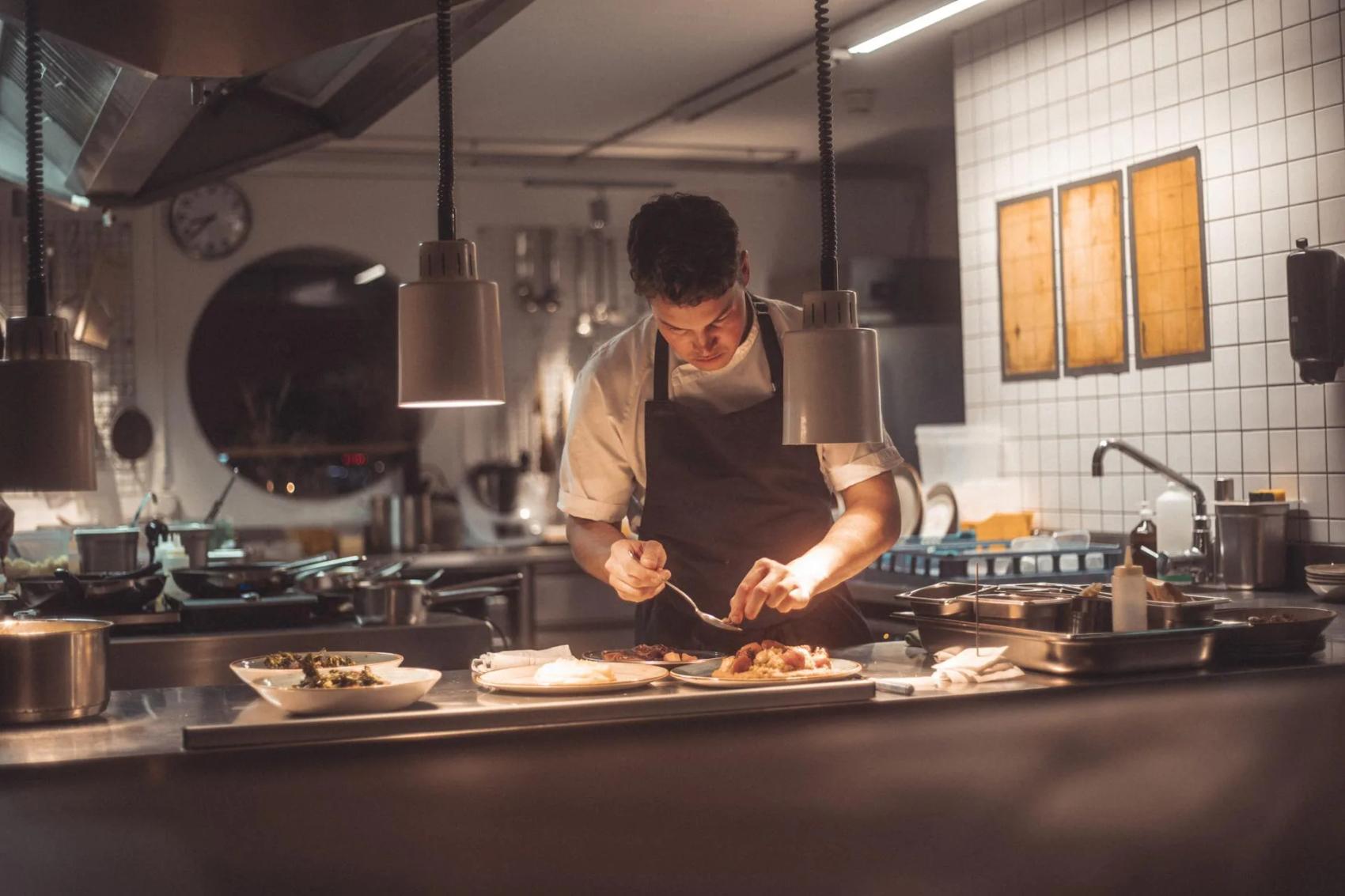 Chef prepares food