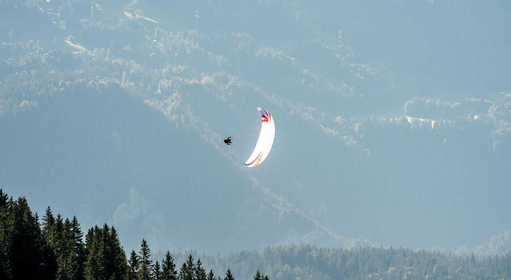 Paraglider takes off