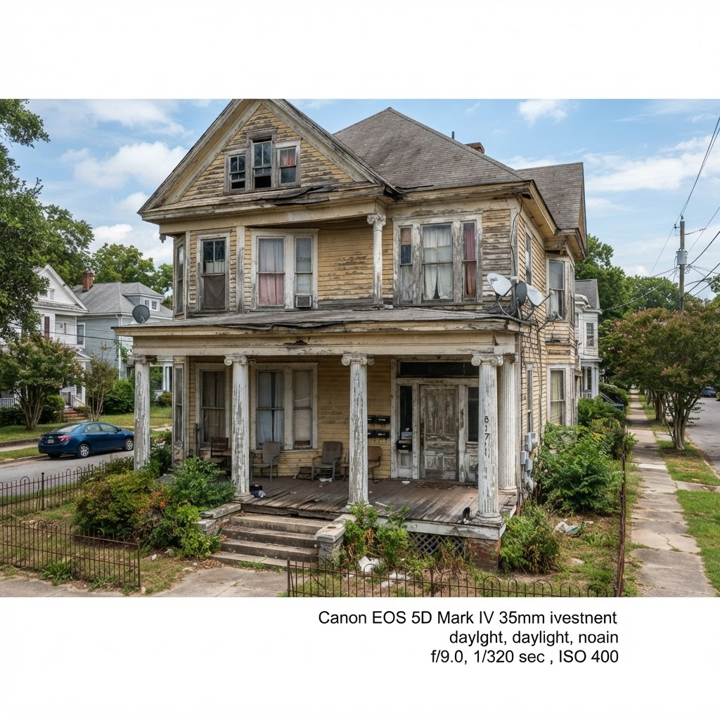 Large single family home with columns in need of renovation in Portsmouth, VA