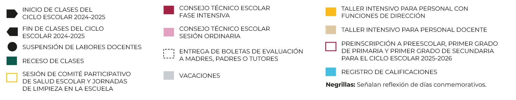 Guía de colores para el calendario