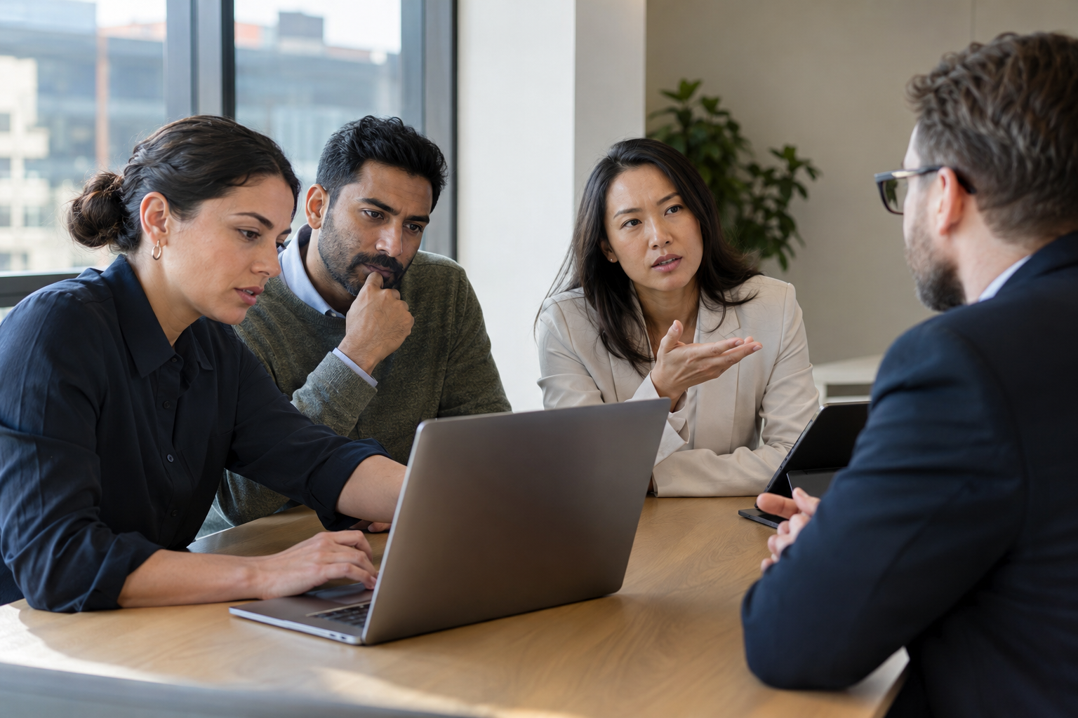 Operations, procurement and security professionals observe a live AI vendor workflow test and question the vendor representative.