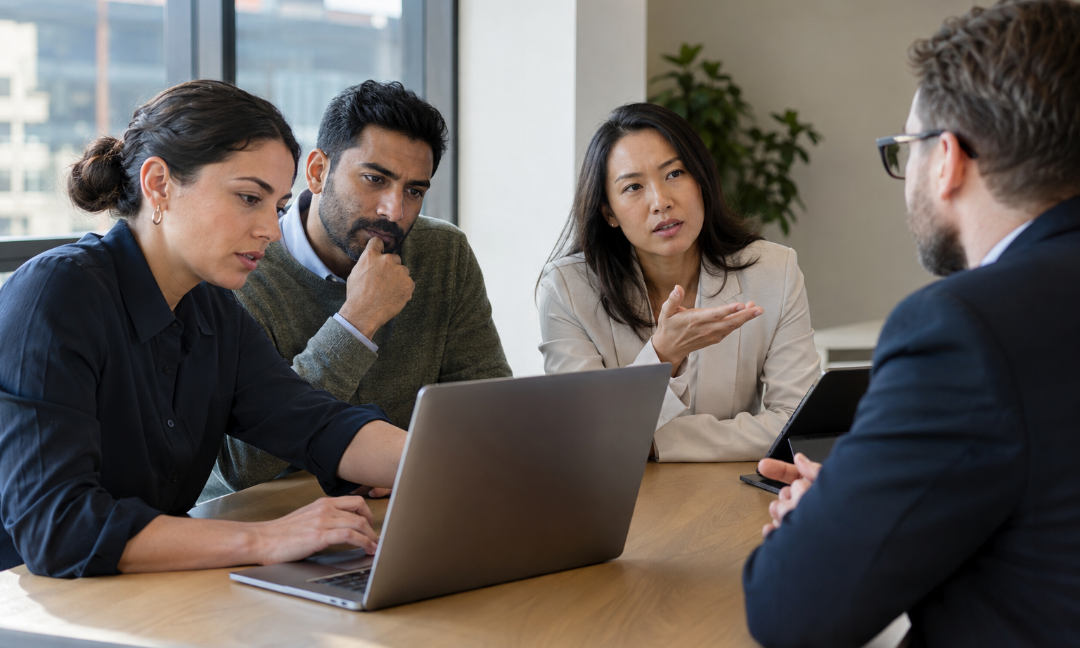 Operations, procurement and security professionals observe a live AI vendor workflow test and question the vendor representative.