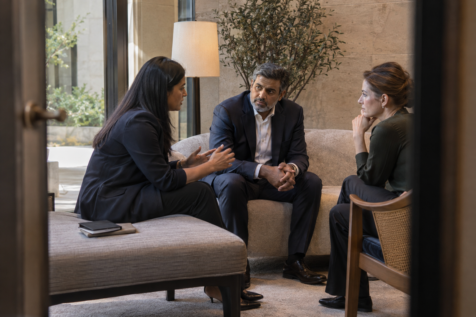 In a growing consultancy’s limestone-lined office lounge, a South Asian managing partner sits with two department leaders, listening as one colleague explains a