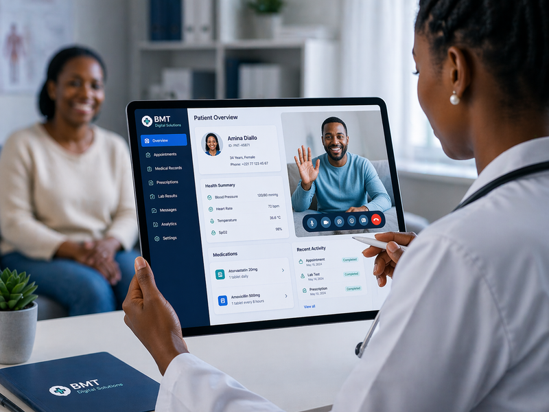 Patient care - Healthcare provider using digital platform with patient