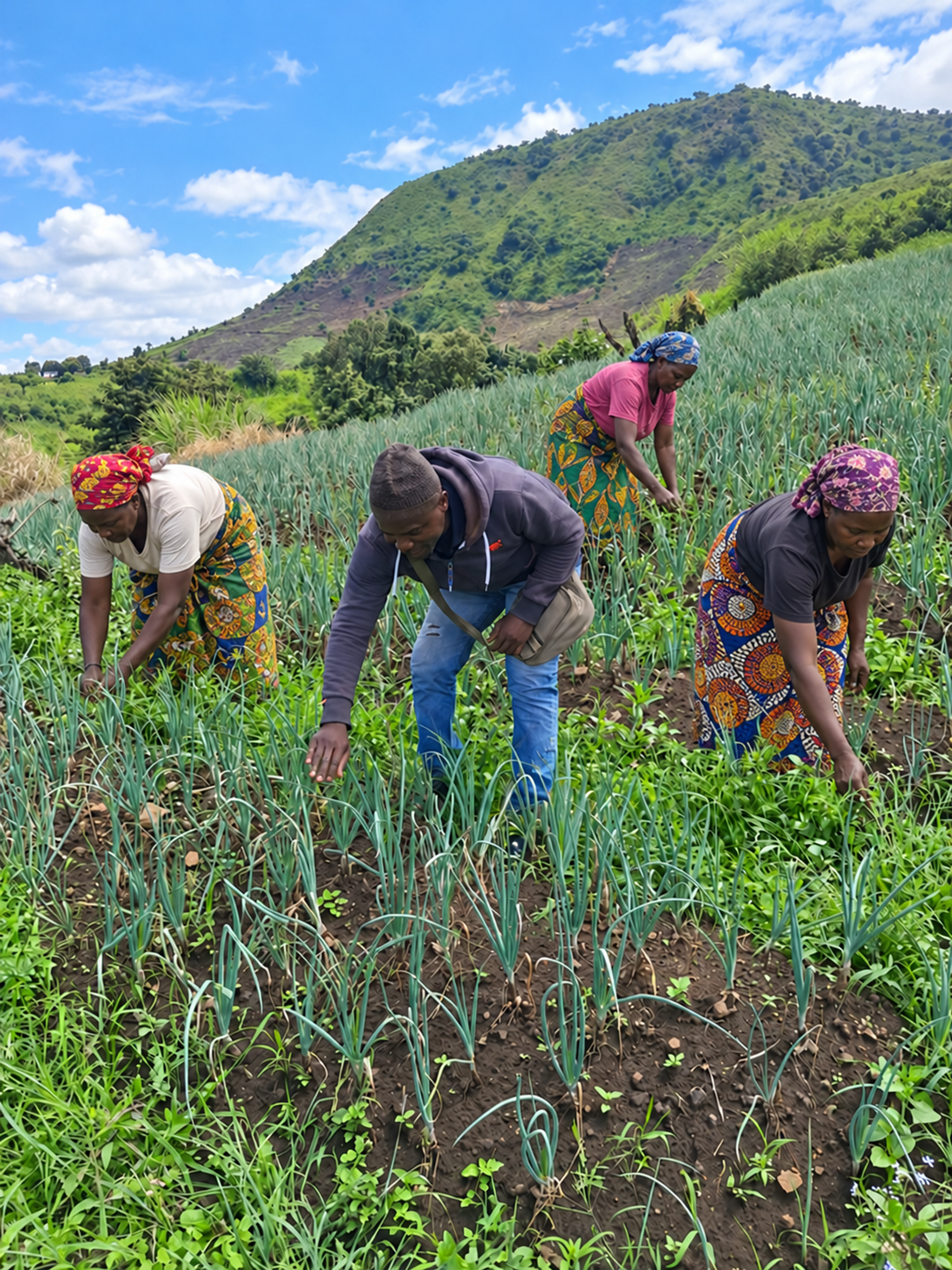 Rice farmers working in a field in Cameroon