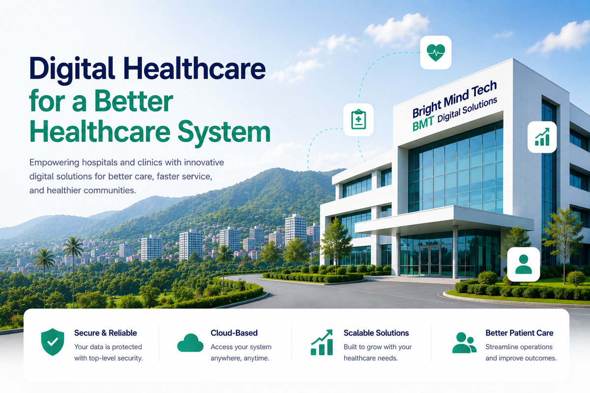 Modern healthcare building showcasing digital transformation