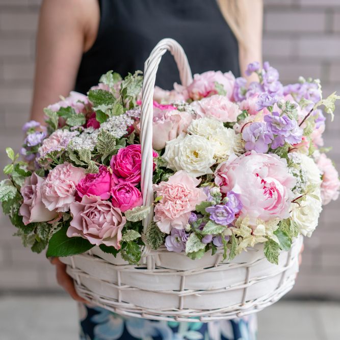 Large basket with mixed flowers