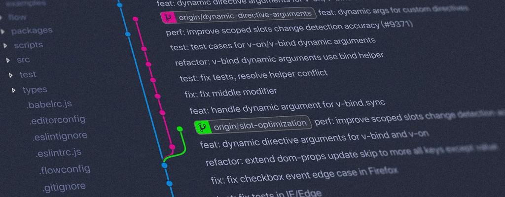 Computer screen showing branches in git.